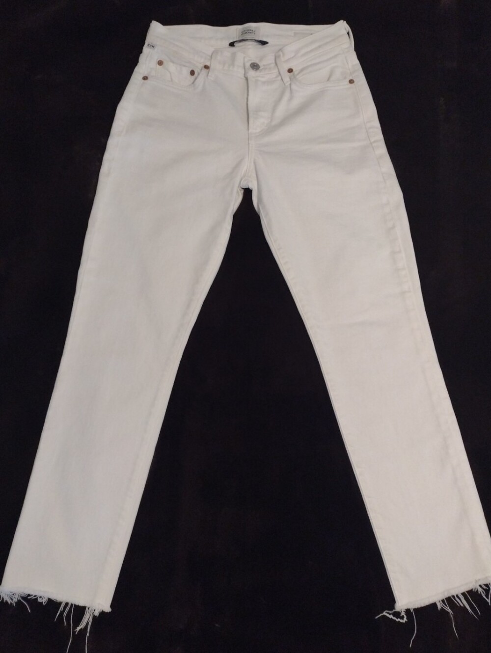 Citizens of Humanity Women's 23 Ella Slim Cropped White Jeans Frayed Hem
